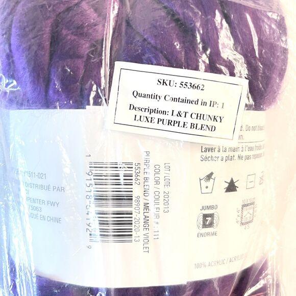 Loops and Threads Purple Chunky Luxe Yarn 32 Yds Lot Of 2 SKU 553662 - Picture 3 of 6